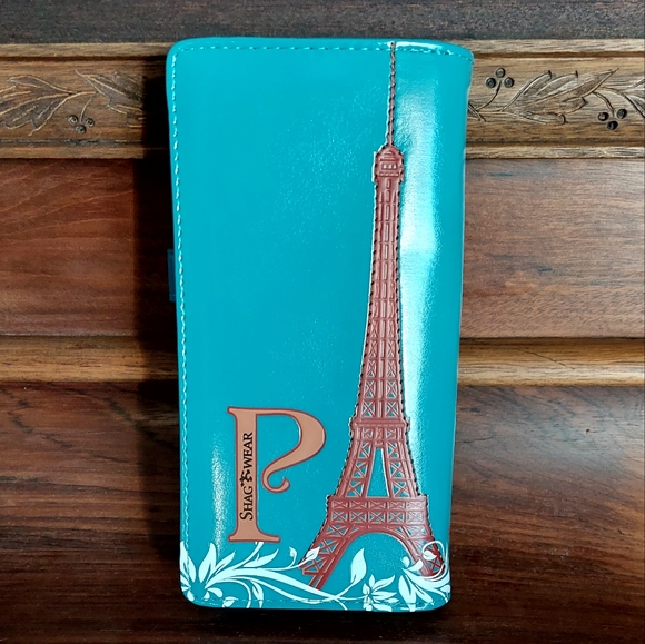 Shagwear Large Zipper Wallet Paris Cat Teal - New - Picture 3 of 5